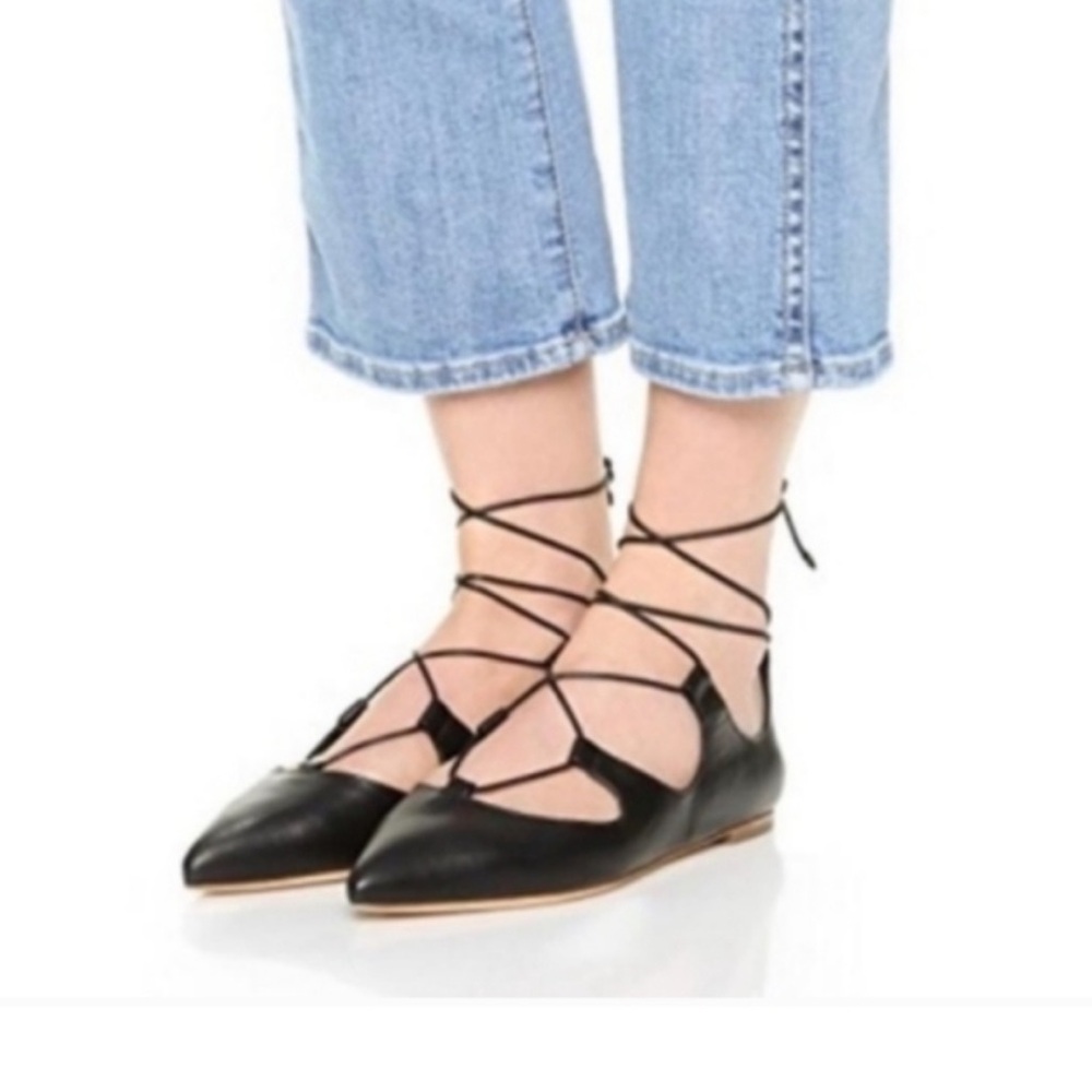 Loeffler Randall Ambra pointy toe lace up flat. Size 6